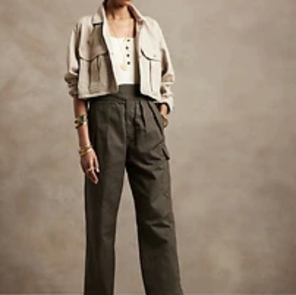 Banana Republic Olive Green High-Waist Wide Leg Trousers